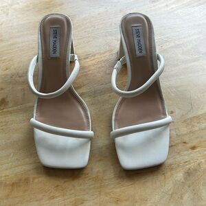 Steve Madden White Minimalist Strappy Block Heels